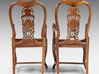 A pair of chinese hardwood armchairs, each with a pierced and carved splat back centred by a dreamstone panel, late qing, h 103 - 52 x 45 cm - afbeelding 4 van  7