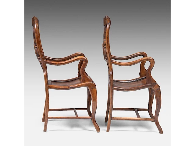A pair of chinese hardwood armchairs, each with a pierced and carved splat back centred by a dreamstone panel, late qing, h 103 - 52 x 45 cm - afbeelding 5 van  7