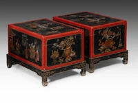A pair of chinese polychrome lacquered chests on stands, 20thc (vintage), total h 49 - 71 x 48,5 cm - afbeelding 4 van  6