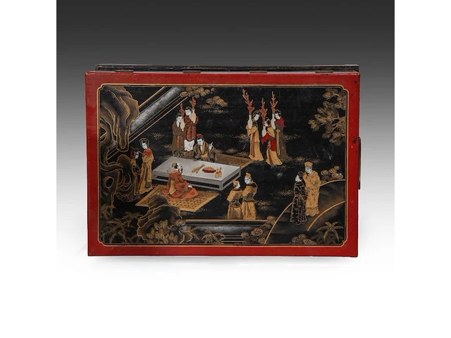 A pair of chinese polychrome lacquered chests on stands, 20thc (vintage), total h 49 - 71 x 48,5 cm - afbeelding 5 van  6