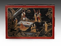 A pair of chinese polychrome lacquered chests on stands, 20thc (vintage), total h 49 - 71 x 48,5 cm - afbeelding 5 van  6