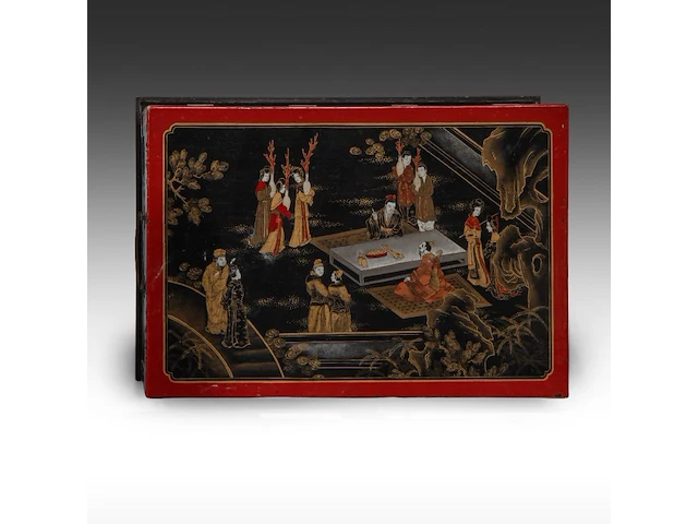 A pair of chinese polychrome lacquered chests on stands, 20thc (vintage), total h 49 - 71 x 48,5 cm - afbeelding 6 van  6