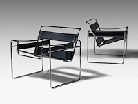 A pair of design armchairs after the iconic wassily model by marcel breuer, edition of movimento moderno 73 x 78 x 70 cm. (28.73 x 30.71 x 27.55 in.)