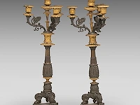 A pair of empire style gilt and patinated bronze candelabras, 19thc 52 cm. (20.46 in.) - afbeelding 2 van  4
