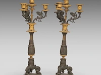 A pair of empire style gilt and patinated bronze candelabras, 19thc 52 cm. (20.46 in.) - afbeelding 4 van  4