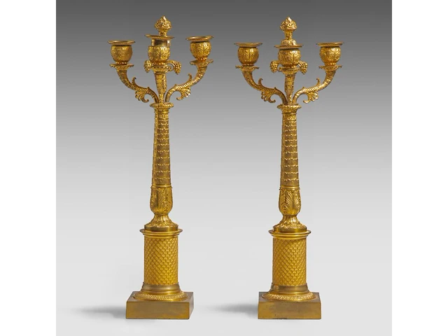 A pair of french empire-style gilt bronze candelabras 48.5 cm. (19.08 in.) - afbeelding 1 van  6