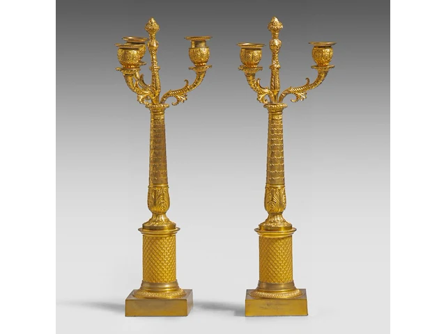 A pair of french empire-style gilt bronze candelabras 48.5 cm. (19.08 in.) - afbeelding 3 van  6
