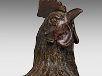 A pair of japanese bronze okimono of a hen and cockerel, meiji period (1868-1912), h 32 cm / h 23 cm - afbeelding 7 van  8