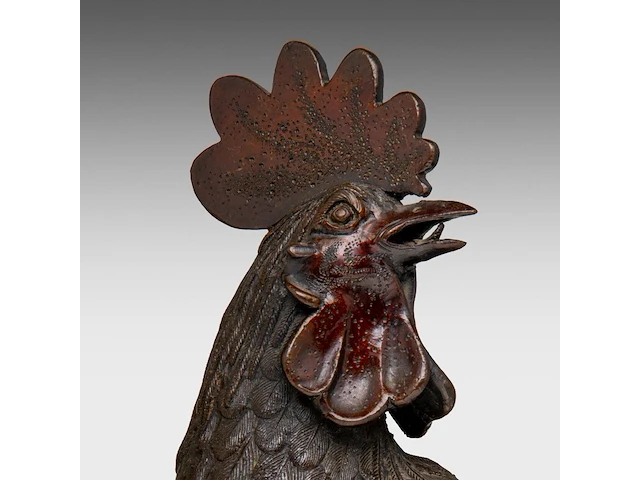 A pair of japanese bronze okimono of a hen and cockerel, meiji period (1868-1912), h 32 cm / h 23 cm - afbeelding 8 van  8