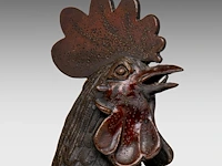 A pair of japanese bronze okimono of a hen and cockerel, meiji period (1868-1912), h 32 cm / h 23 cm - afbeelding 8 van  8