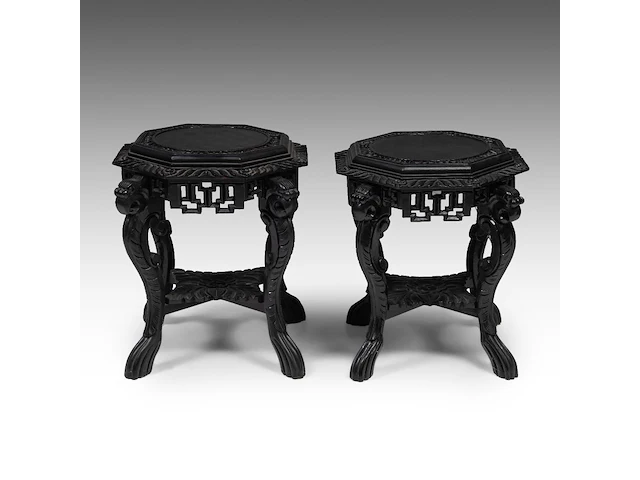 A pair of japanese carved octagonal bases, late 19thc/early 20thc, h 58 - ø 60 cm - afbeelding 2 van  7