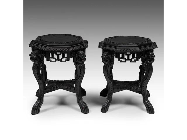 A pair of japanese carved octagonal bases, late 19thc/early 20thc, h 58 - ø 60 cm - afbeelding 3 van  7