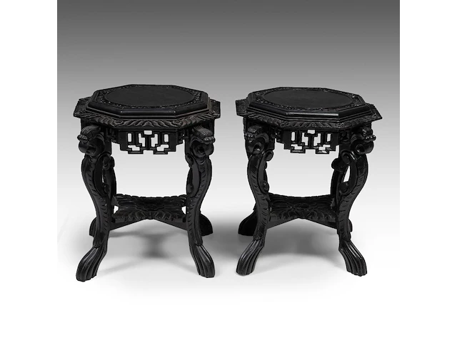 A pair of japanese carved octagonal bases, late 19thc/early 20thc, h 58 - ø 60 cm - afbeelding 4 van  7