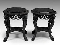 A pair of japanese carved octagonal bases, late 19thc/early 20thc, h 58 - ø 60 cm - afbeelding 4 van  7