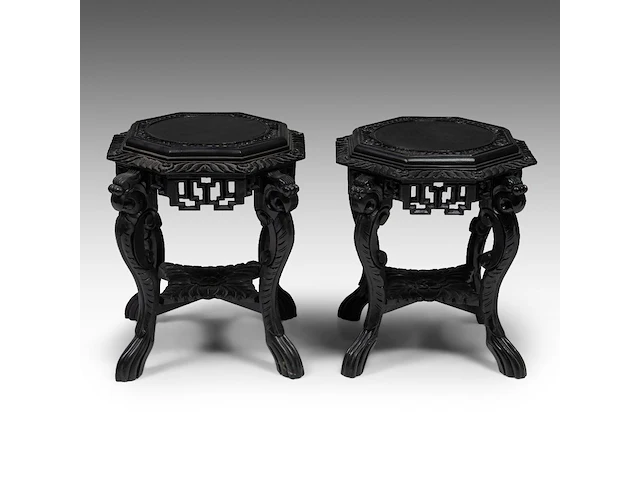 A pair of japanese carved octagonal bases, late 19thc/early 20thc, h 58 - ø 60 cm - afbeelding 5 van  7