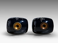 A pair of japanese midnight blue cloisonné enameled vases with a decor of birds among cherry blossoms and bamboo stalks, meiji period (1868-1912), h 15 cm - afbeelding 7 van  8