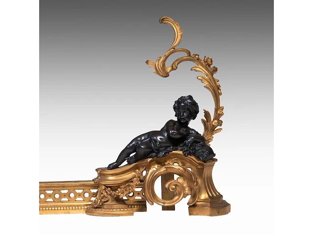 A pair of louis xv style gilt and patinated bronze andirons 45 cm. (17.71 in.) - afbeelding 3 van  5