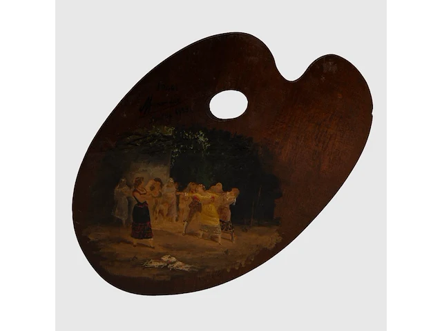 A pair of painter's palettes of luís menéndez pidal (1861-1932), decorated by the artist with typical spanish scenes, 1888 30 x 20 cm. (11.81 x 7.87 in.) - afbeelding 4 van  10