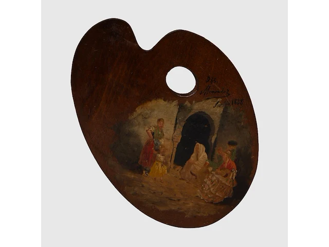 A pair of painter's palettes of luís menéndez pidal (1861-1932), decorated by the artist with typical spanish scenes, 1888 30 x 20 cm. (11.81 x 7.87 in.) - afbeelding 5 van  10