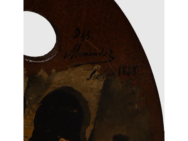 A pair of painter's palettes of luís menéndez pidal (1861-1932), decorated by the artist with typical spanish scenes, 1888 30 x 20 cm. (11.81 x 7.87 in.) - afbeelding 6 van  10