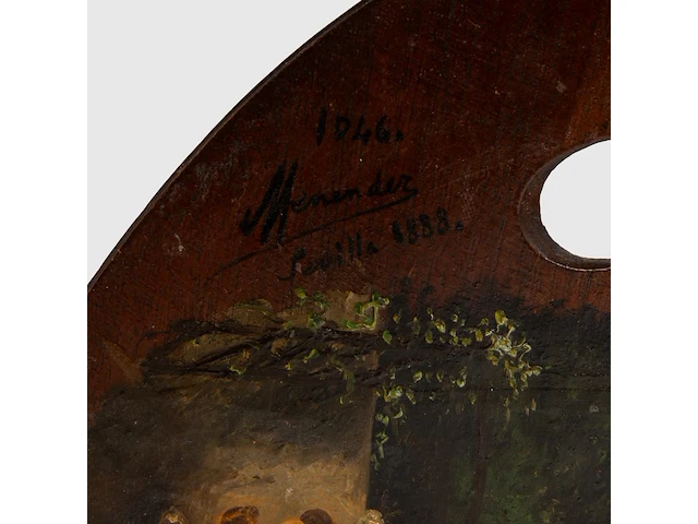 A pair of painter's palettes of luís menéndez pidal (1861-1932), decorated by the artist with typical spanish scenes, 1888 30 x 20 cm. (11.81 x 7.87 in.) - afbeelding 7 van  10