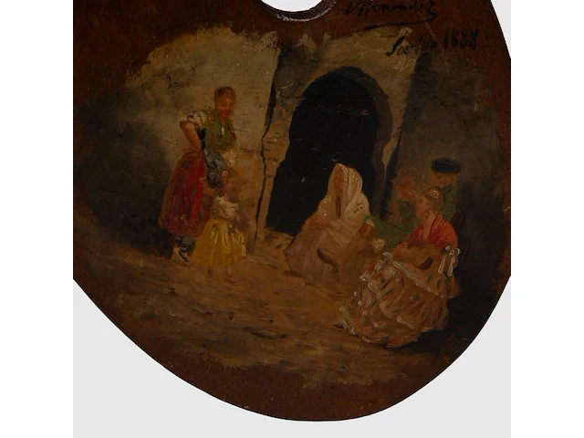 A pair of painter's palettes of luís menéndez pidal (1861-1932), decorated by the artist with typical spanish scenes, 1888 30 x 20 cm. (11.81 x 7.87 in.) - afbeelding 10 van  10