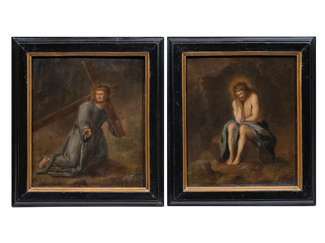 A pair of paintings from the passion of christ, 17thc, antwerp school, oil on oak 26 x 22 cm. (10.24 x 8.66 in.), frame: 32 x 28.5 cm. (12.59 x 11.22 in.) - afbeelding 2 van  7