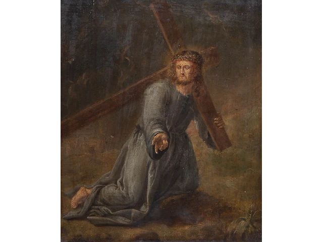 A pair of paintings from the passion of christ, 17thc, antwerp school, oil on oak 26 x 22 cm. (10.24 x 8.66 in.), frame: 32 x 28.5 cm. (12.59 x 11.22 in.) - afbeelding 4 van  7