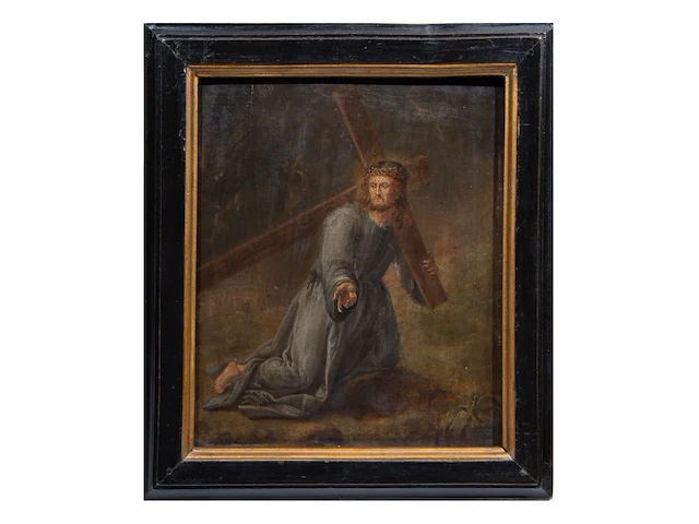 A pair of paintings from the passion of christ, 17thc, antwerp school, oil on oak 26 x 22 cm. (10.24 x 8.66 in.), frame: 32 x 28.5 cm. (12.59 x 11.22 in.) - afbeelding 5 van  7
