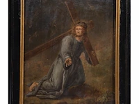 A pair of paintings from the passion of christ, 17thc, antwerp school, oil on oak 26 x 22 cm. (10.24 x 8.66 in.), frame: 32 x 28.5 cm. (12.59 x 11.22 in.) - afbeelding 5 van  7
