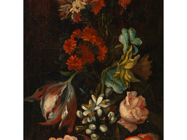A pair of pendant works with flower still lifes, 19thc, oil on canvas 72 x 29 cm. (28.35 x 11.41 in.), frame: 82 x 39 cm. (32.28 x 15.34 in.) - afbeelding 2 van  11