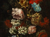 A pair of pendant works with flower still lifes, 19thc, oil on canvas 72 x 29 cm. (28.35 x 11.41 in.), frame: 82 x 39 cm. (32.28 x 15.34 in.) - afbeelding 4 van  11