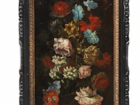 A pair of pendant works with flower still lifes, 19thc, oil on canvas 72 x 29 cm. (28.35 x 11.41 in.), frame: 82 x 39 cm. (32.28 x 15.34 in.) - afbeelding 5 van  11