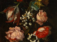 A pair of pendant works with flower still lifes, 19thc, oil on canvas 72 x 29 cm. (28.35 x 11.41 in.), frame: 82 x 39 cm. (32.28 x 15.34 in.) - afbeelding 7 van  11