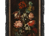 A pair of pendant works with flower still lifes, 19thc, oil on canvas 72 x 29 cm. (28.35 x 11.41 in.), frame: 82 x 39 cm. (32.28 x 15.34 in.) - afbeelding 8 van  11