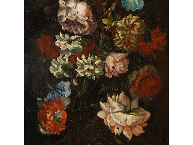 A pair of pendant works with flower still lifes, 19thc, oil on canvas 72 x 29 cm. (28.35 x 11.41 in.), frame: 82 x 39 cm. (32.28 x 15.34 in.) - afbeelding 10 van  11