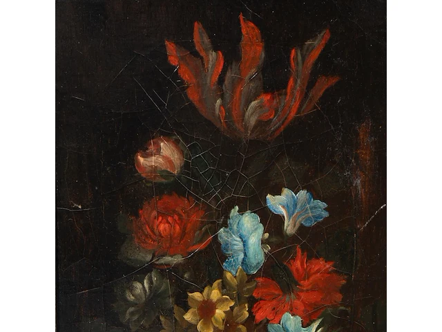 A pair of pendant works with flower still lifes, 19thc, oil on canvas 72 x 29 cm. (28.35 x 11.41 in.), frame: 82 x 39 cm. (32.28 x 15.34 in.) - afbeelding 11 van  11