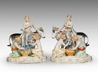 A pair of polychrome decorated saxony porcelain figurines of europa and the bull, marked dresden 26.5 x 24 cm. (10.42 x 9.44 in.)