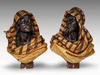 A pair of polychrome terracotta busts of arabs by koenig & lengsfeld, ca. 1900 47 cm. (18 1/2 in.)