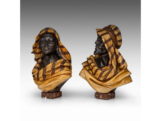 A pair of polychrome terracotta busts of arabs by koenig & lengsfeld, ca. 1900 47 cm. (18 1/2 in.) - afbeelding 2 van  7