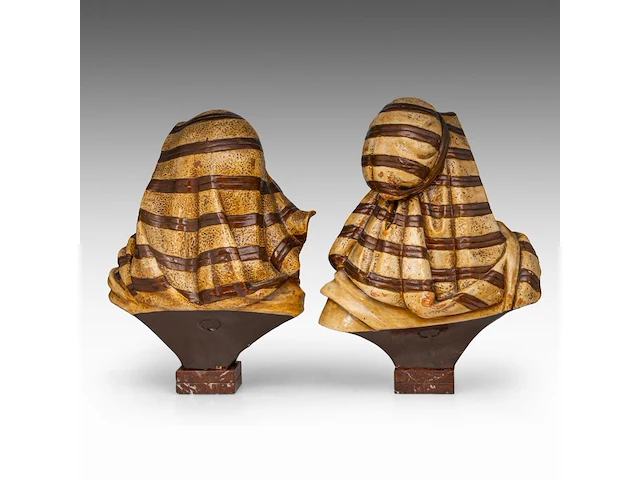 A pair of polychrome terracotta busts of arabs by koenig & lengsfeld, ca. 1900 47 cm. (18 1/2 in.) - afbeelding 4 van  7