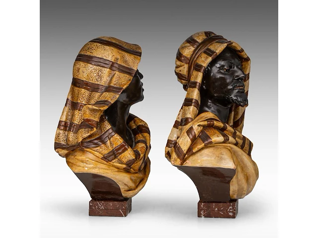 A pair of polychrome terracotta busts of arabs by koenig & lengsfeld, ca. 1900 47 cm. (18 1/2 in.) - afbeelding 5 van  7