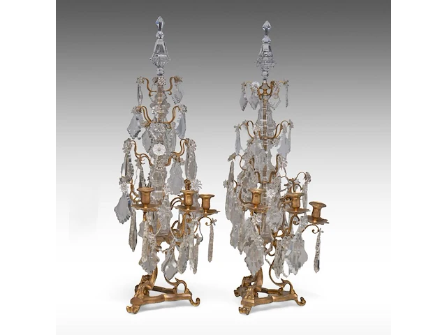 A pair of rococo brass and cut crystal girandoles, 19thc 88 cm. (34.64 in.) - afbeelding 8 van  8