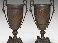A pair of second empire patinated bronze vases, decorated with the basso-relievo profile portrait of diana 38.5 cm. (15.16 in.)
