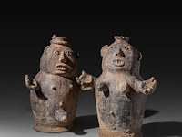 A pair of terracotta nana densu legba torso figures, fon people, benin 40 cm. (15 3/4 in.)