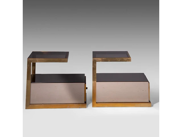 A pair of vintage '70s design brass and glass night tables by michel pigneres 50 x 45 x 60 cm. (19.67 x 17.71 x 23.62 in.) - afbeelding 6 van  10
