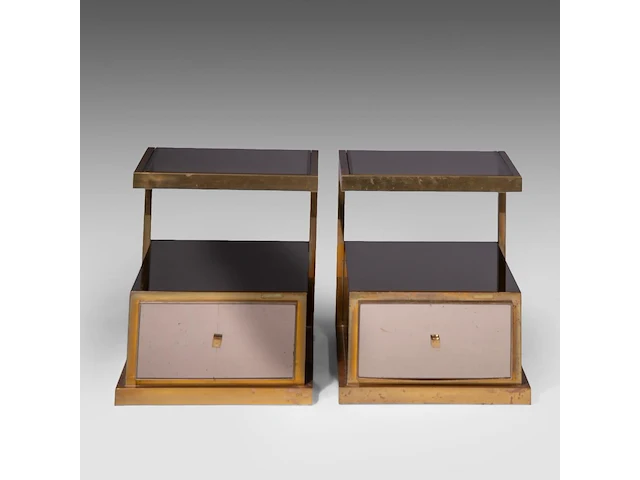 A pair of vintage '70s design brass and glass night tables by michel pigneres 50 x 45 x 60 cm. (19.67 x 17.71 x 23.62 in.) - afbeelding 8 van  10