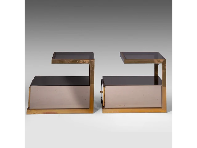 A pair of vintage '70s design brass and glass night tables by michel pigneres 50 x 45 x 60 cm. (19.67 x 17.71 x 23.62 in.) - afbeelding 9 van  10