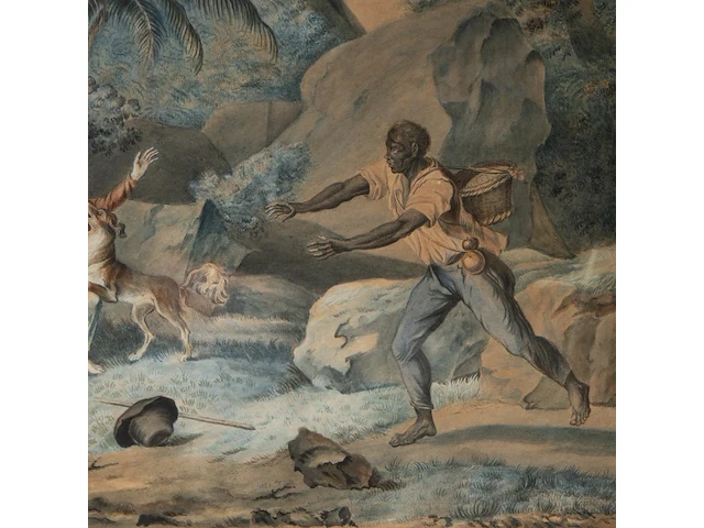 A pair of watercolour drawings after fréd schall (1752-1825), with scenes from paul and virginia, the famous novel by jacques-henri bernardin de saint-pierre 32.5 x 42 cm. (12.80 x 16.53 in.), frame: 61.5 x 66.5 cm. (24. - afbeelding 2 van  11