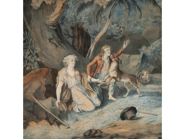 A pair of watercolour drawings after fréd schall (1752-1825), with scenes from paul and virginia, the famous novel by jacques-henri bernardin de saint-pierre 32.5 x 42 cm. (12.80 x 16.53 in.), frame: 61.5 x 66.5 cm. (24. - afbeelding 3 van  11